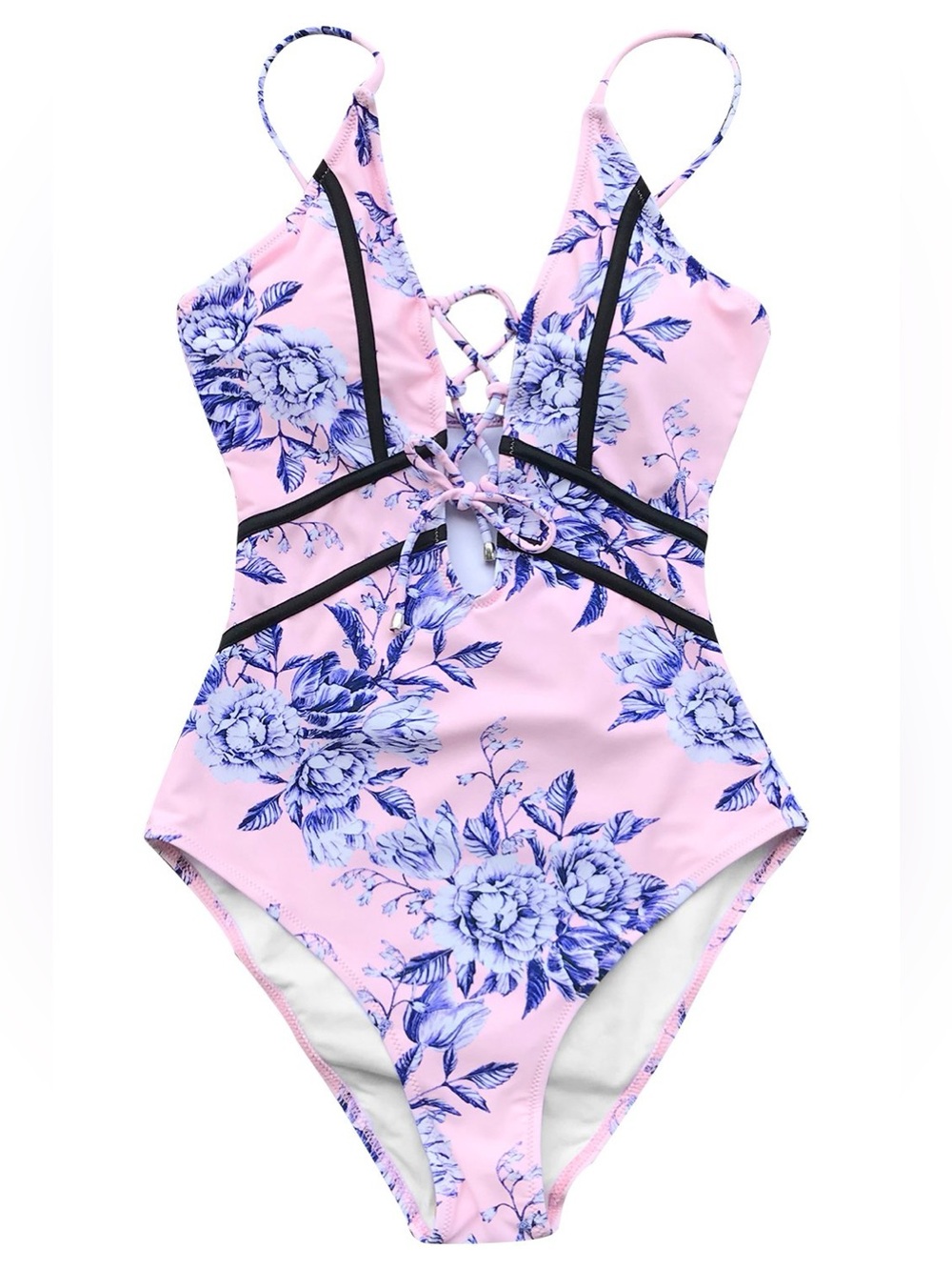 Cupshe Pink Floral Lace Up One Piece Swimsuit Medium